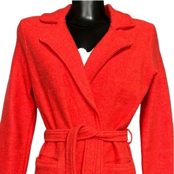 Sparrow Anthropologie 100% Wool Wrap Jacket Belted Cardigan Coatigan OrangeRed M - Picture 4 of 15
